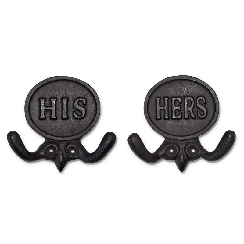 Wallcharmers Set of 2 His and Hers Towel Hooks for Bathrooms, Mr & Mrs. Farmhouse and Rustic Bathroom Hooks for Towels, Bronze - Image 1